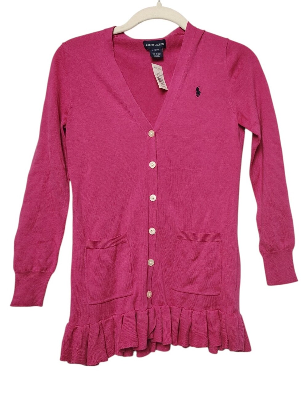 Ralph Lauren Ruffle Hem Knit Cardigan Sweater Large(12/14) NWT